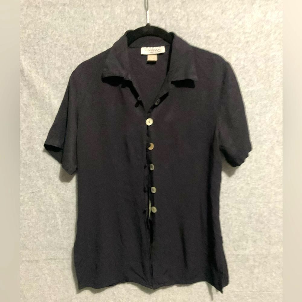 Impressions of California Vintage 90s Black Button Down Blouse Minimalist Sz L